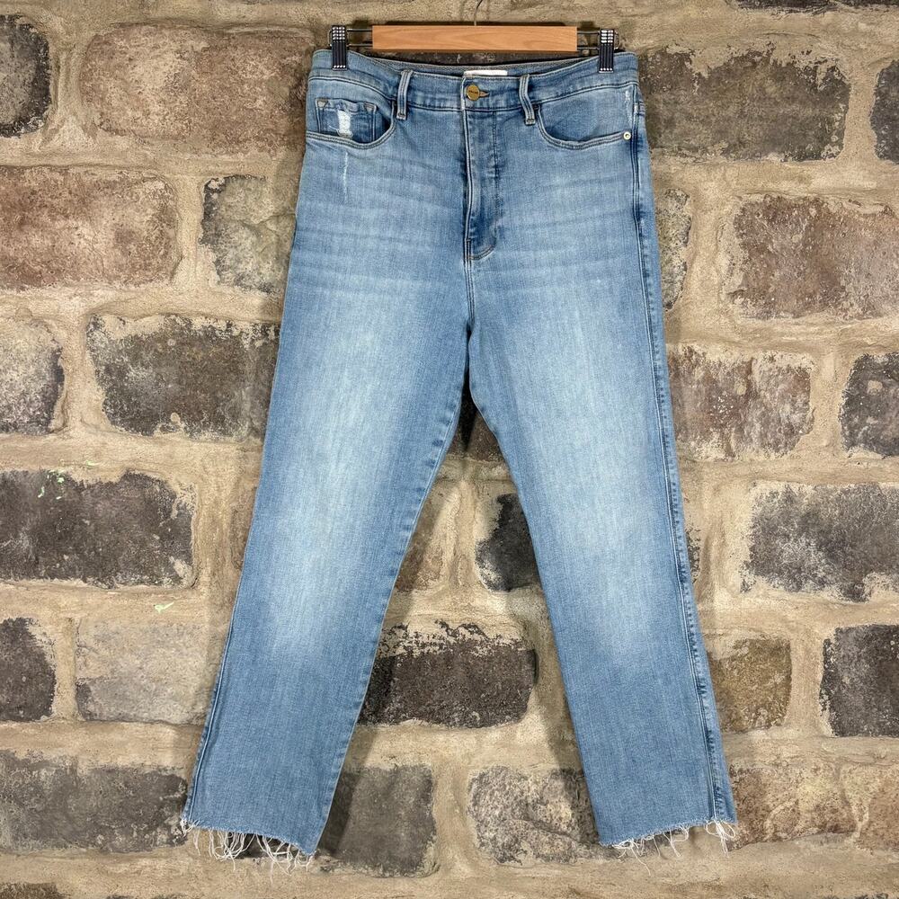 Frame Le Sylvie Crop Jeans Light Wash Raw Hem Size 30